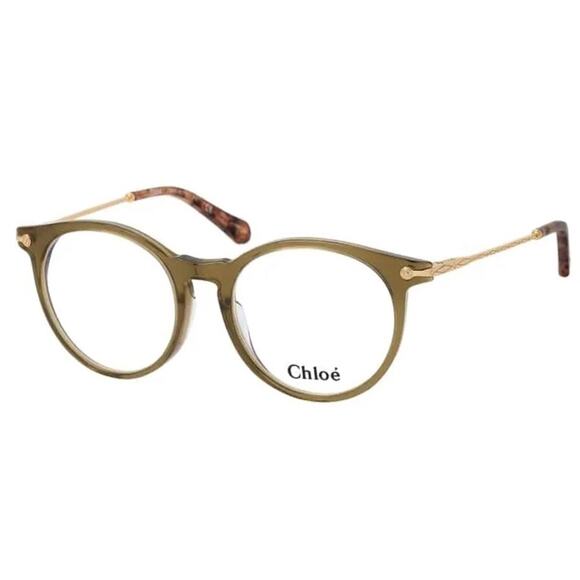 CHLOE 52mm frames Khaki green Mod Rectangle Full Plastic Rim filigree metal arms - Picture 2 of 16